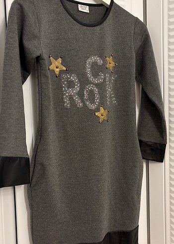 Kız Çocuk Uzun Kollu Rock Punk Payetli elbise parti yılbaşı - Görsel 2