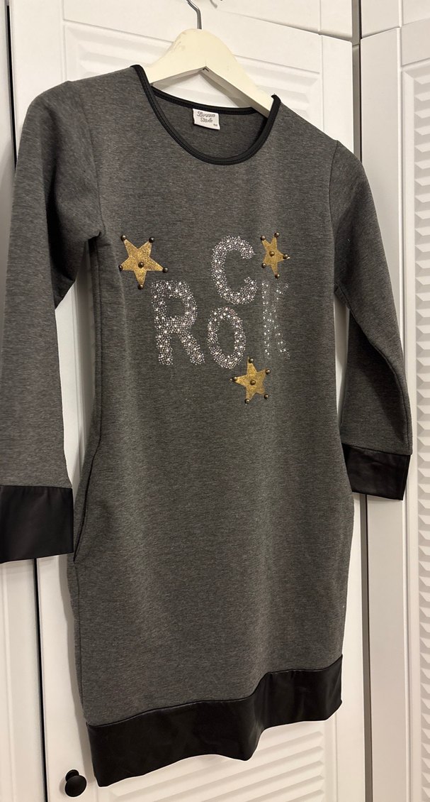 Kız Çocuk Uzun Kollu Rock Punk Payetli elbise parti yılbaşı - Görsel 2