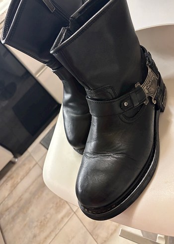 Siyah Deri Tokalı Biker Bot - Görsel 4