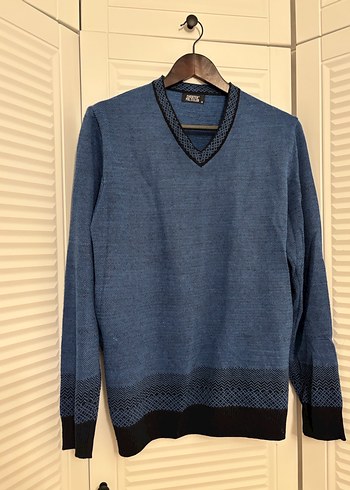 Erkek Mavi V Yaka Triko Kazak polo club M - Görsel 8