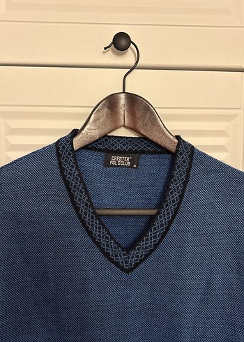 Erkek Mavi V Yaka Triko Kazak polo club M - Görsel 3