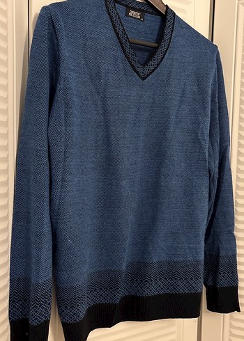 Erkek Mavi V Yaka Triko Kazak polo club M - Görsel 2