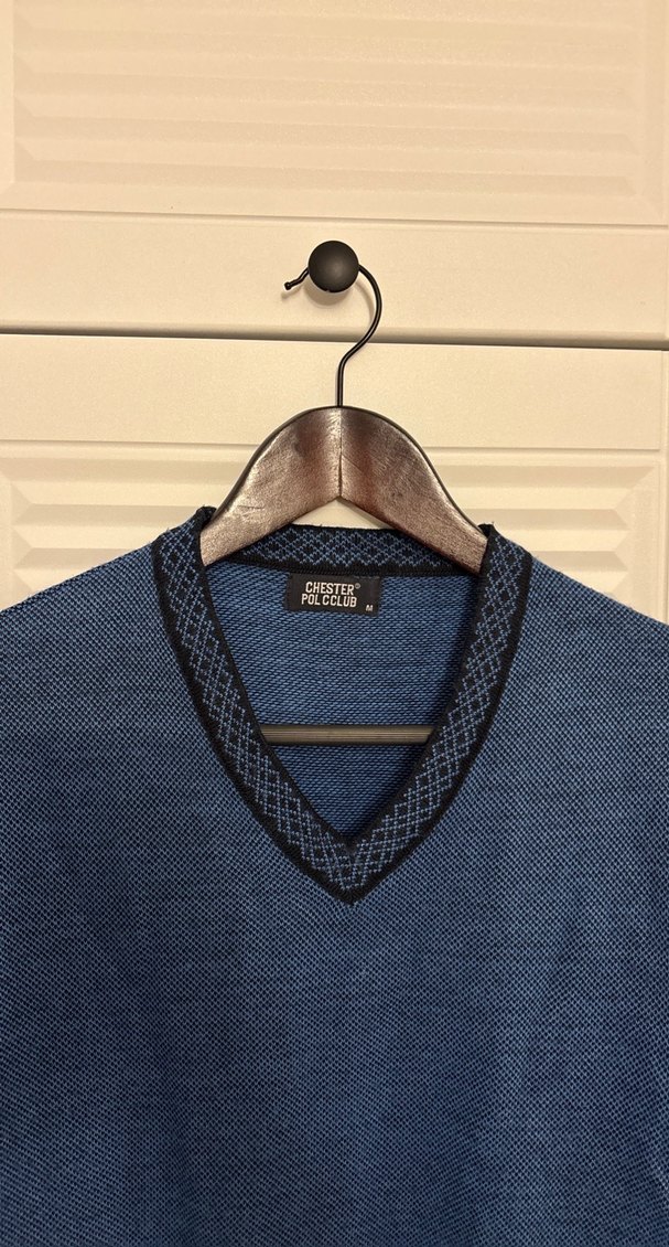 Erkek Mavi V Yaka Triko Kazak polo club M - Görsel 3