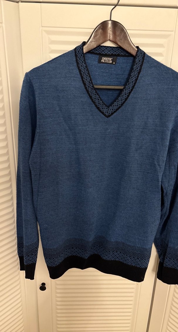 Erkek Mavi V Yaka Triko Kazak polo club M - Görsel 4