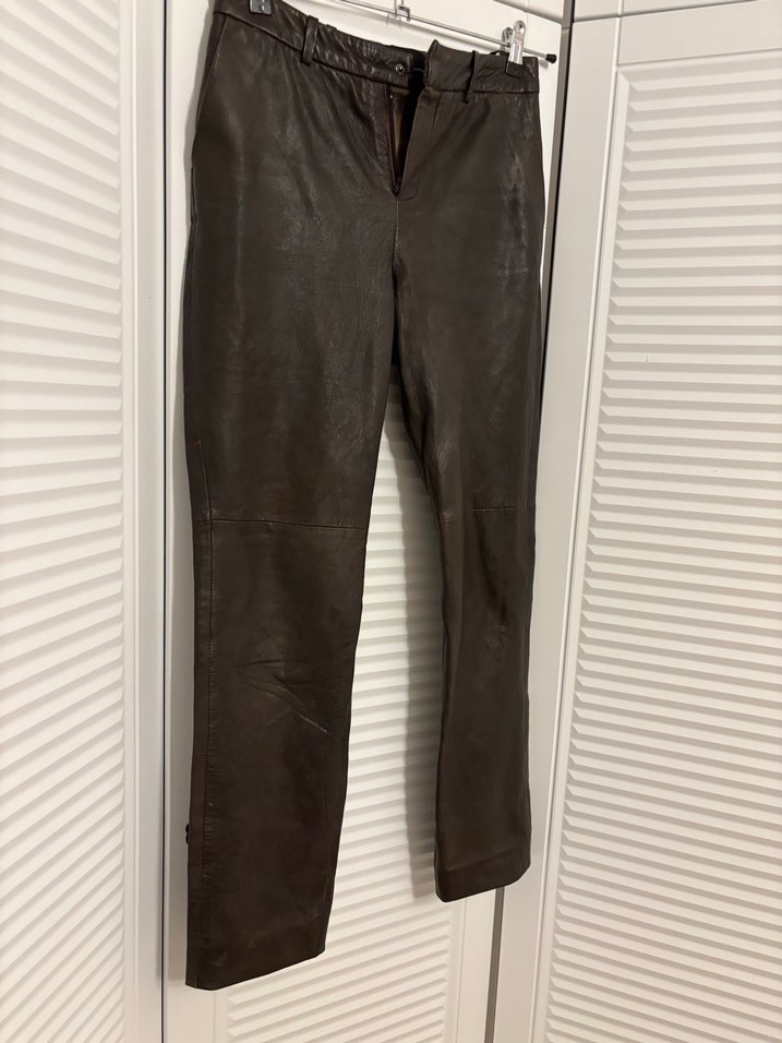 Mango KahverengiGerçek  Deri Kadın Pantolon - Görsel 5