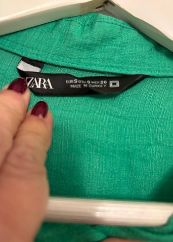 Zara Düğmeli Yeşil Keten Kadın Gömlek tunik - Görsel 9