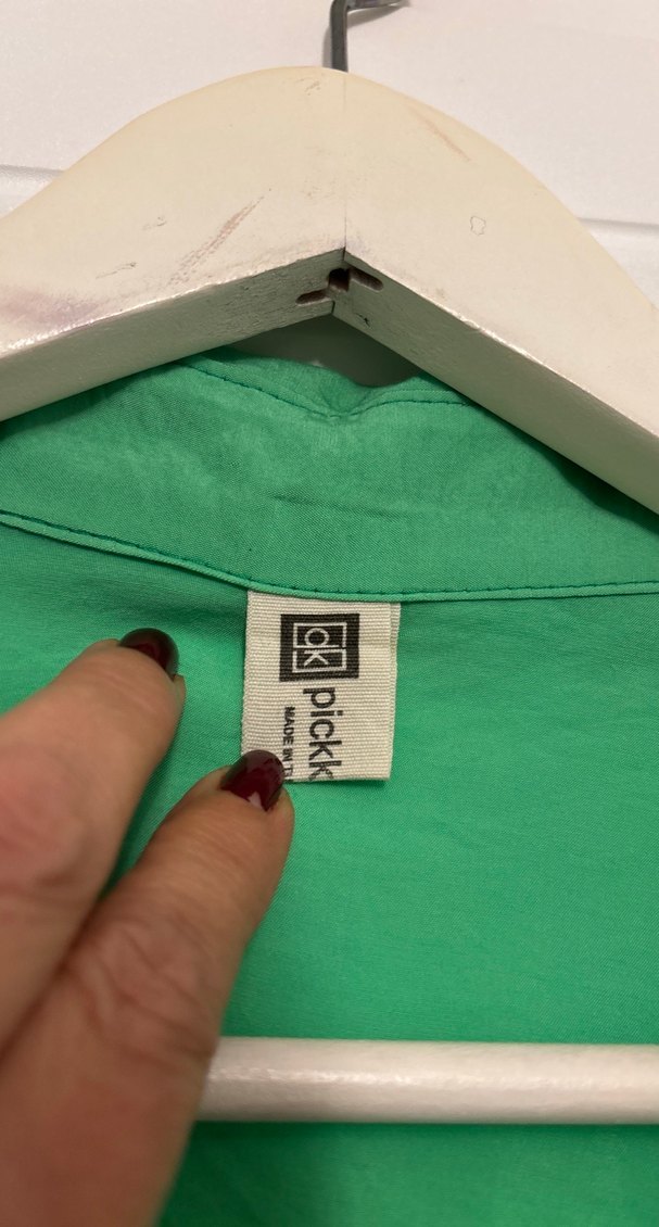 Dk Düğmeli Yeşil Pamuk Kadın Gömlek Geniş Bol Kesim - Görsel 3