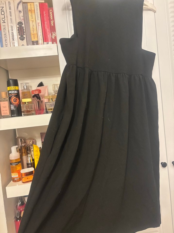 Siyah Kolsuz Midi Hamile Elbisesi - Görsel 3