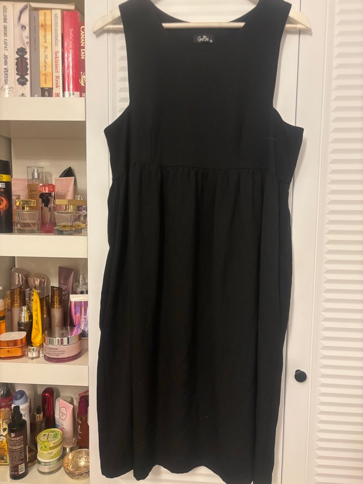 Siyah Kolsuz Midi Hamile Elbisesi - Görsel 4