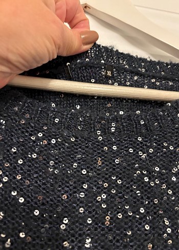 Parlak pullu lacivert Uzun Kollu Kadın Kazak elbise tunik - Görsel 12