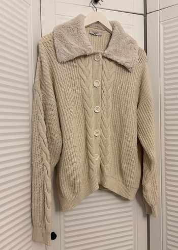 Bej Örgü Kadın Hırka, Uzun Kollu, bol geniş Rahat Kesim - Görsel 8