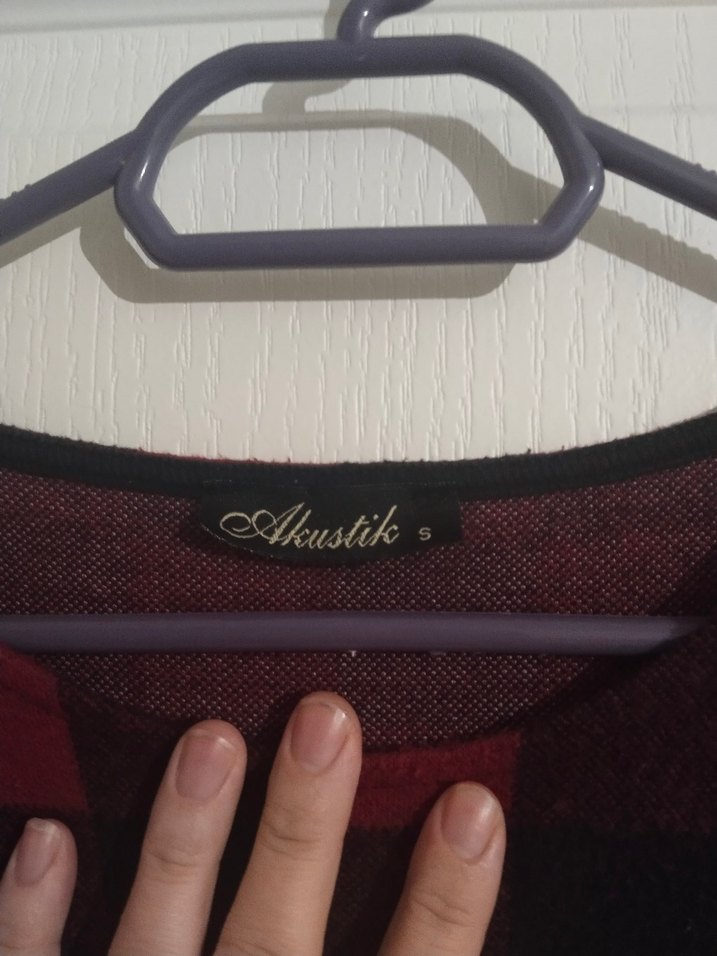 Kırmızı Kareli Uzun Kollu Triko Elbise - Görsel 3