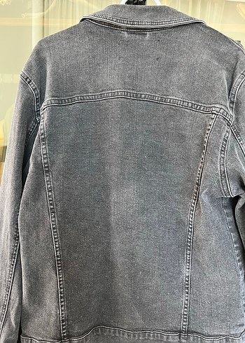 l Beden Gri Düğmeli Kadın Denim Ceket