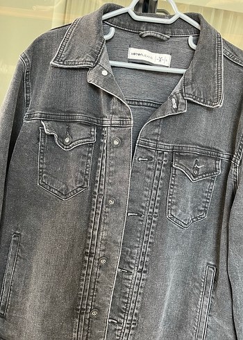 l Beden gri Renk Gri Düğmeli Kadın Denim Ceket