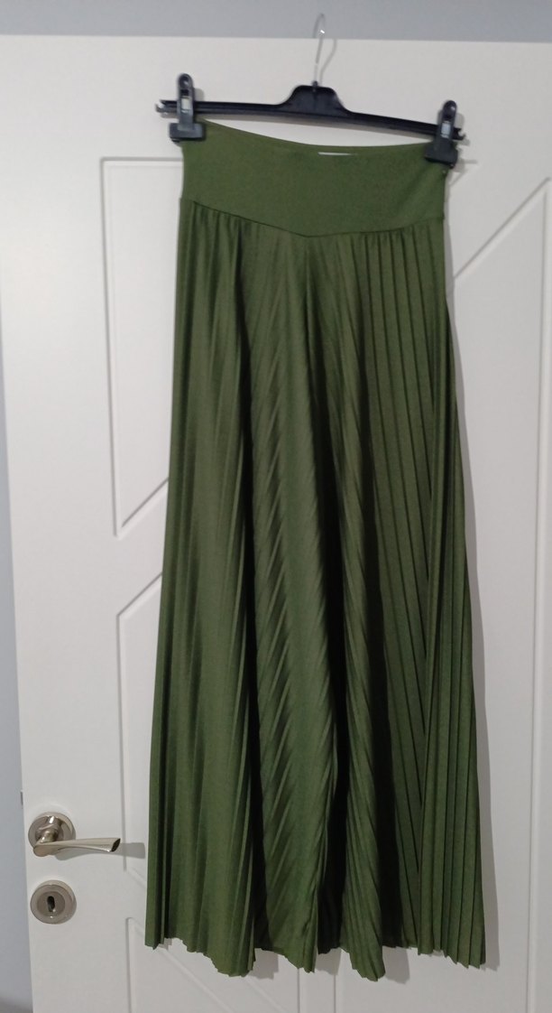 Kadın Haki Pileli Kumaş Pantolon - Görsel 3