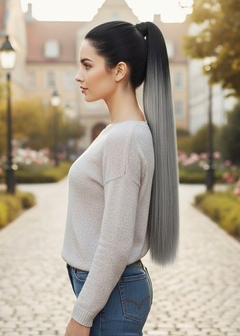 Zara Gri Siyah Uzun Püsküllü Sentetik Saç Uzantısı