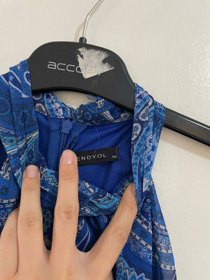 Mavi Drapeli Bohem Midi Elbise - Görsel 2