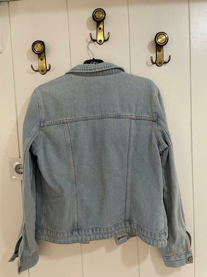 Düğmeli Gri Denim Kadın Ceket - Görsel 3