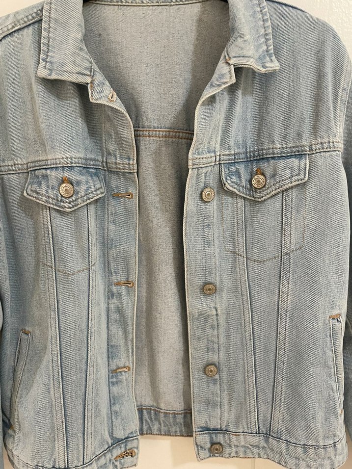 Düğmeli Gri Denim Kadın Ceket - Görsel 2