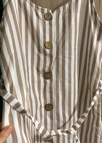 Bej Çizgili Uzun Askılı Bohem Elbise - Görsel 2