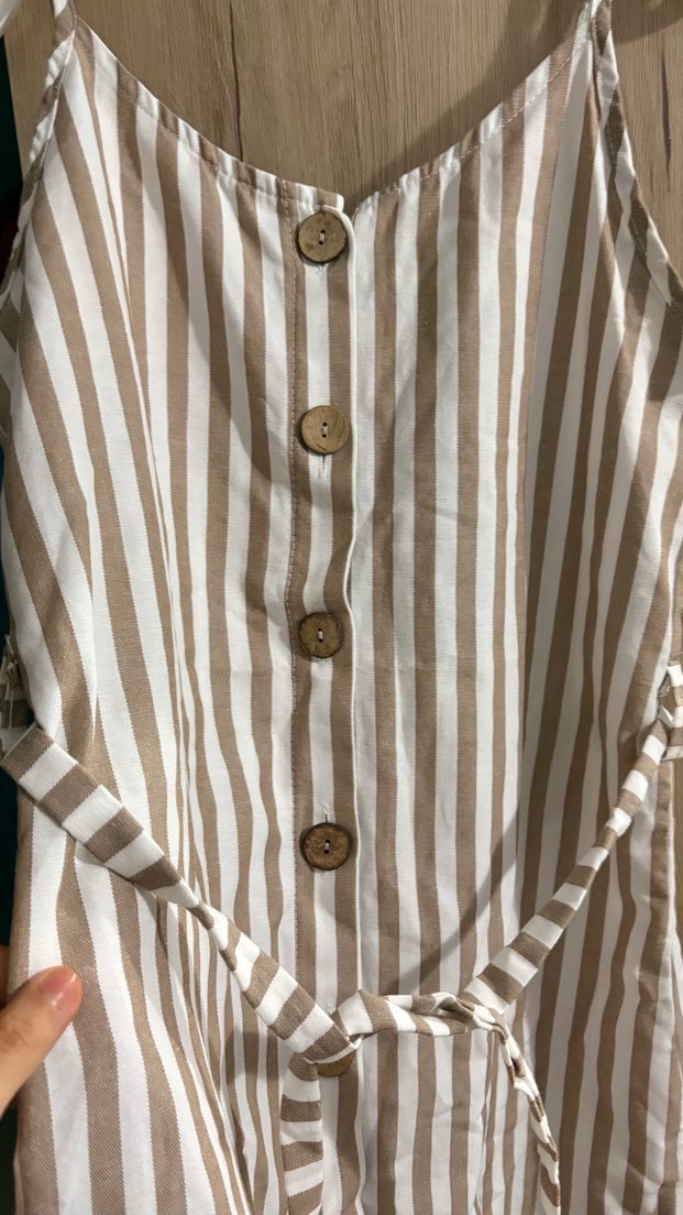 Bej Çizgili Uzun Askılı Bohem Elbise - Görsel 2