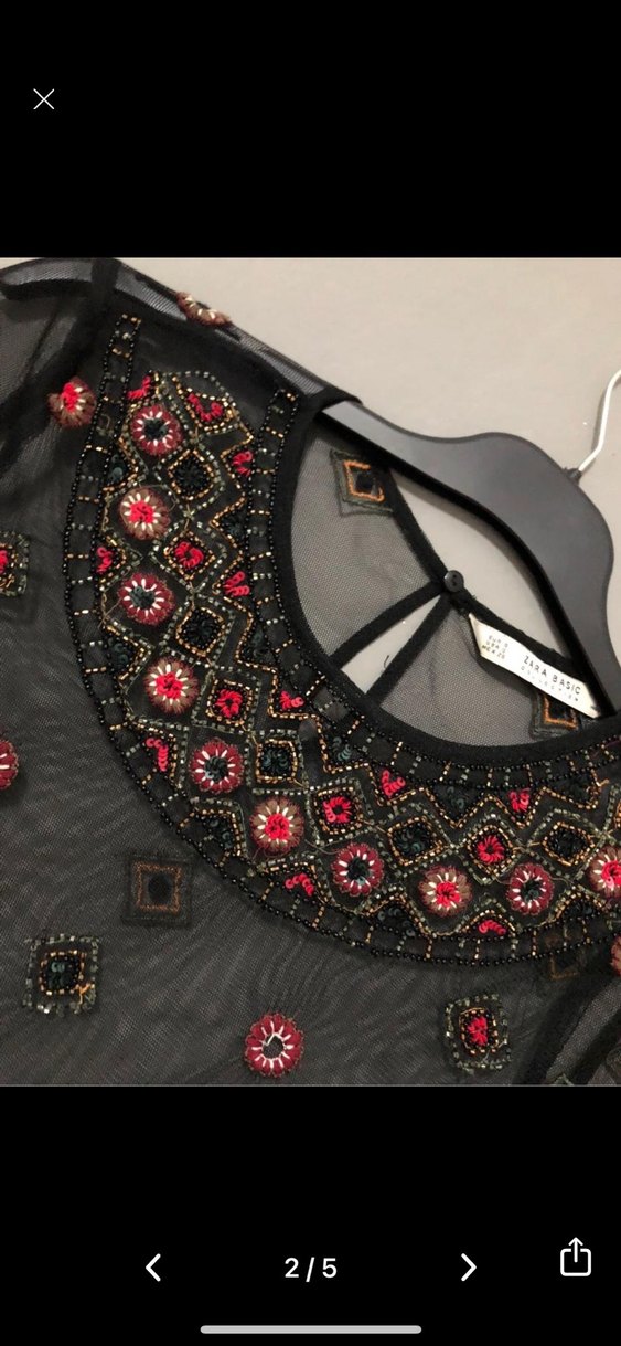 Zara Boncuk İşlemeli Siyah Bohem Bluz - Görsel 4