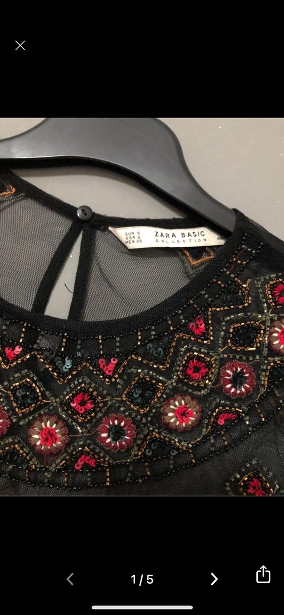 Zara Boncuk İşlemeli Siyah Bohem Bluz - Görsel 3