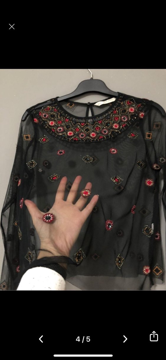 Zara Boncuk İşlemeli Siyah Bohem Bluz - Görsel 2