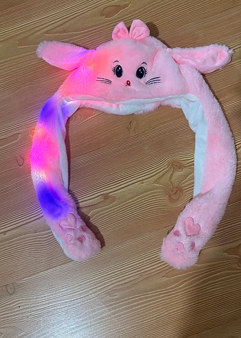 Pembe Peluş Çocuk Bere Kulaklı ve Kalpli ışıklı - Görsel 7