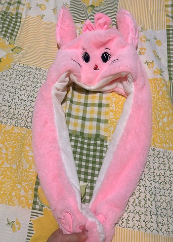 Pembe Peluş Çocuk Bere Kulaklı ve Kalpli ışıklı - Görsel 9