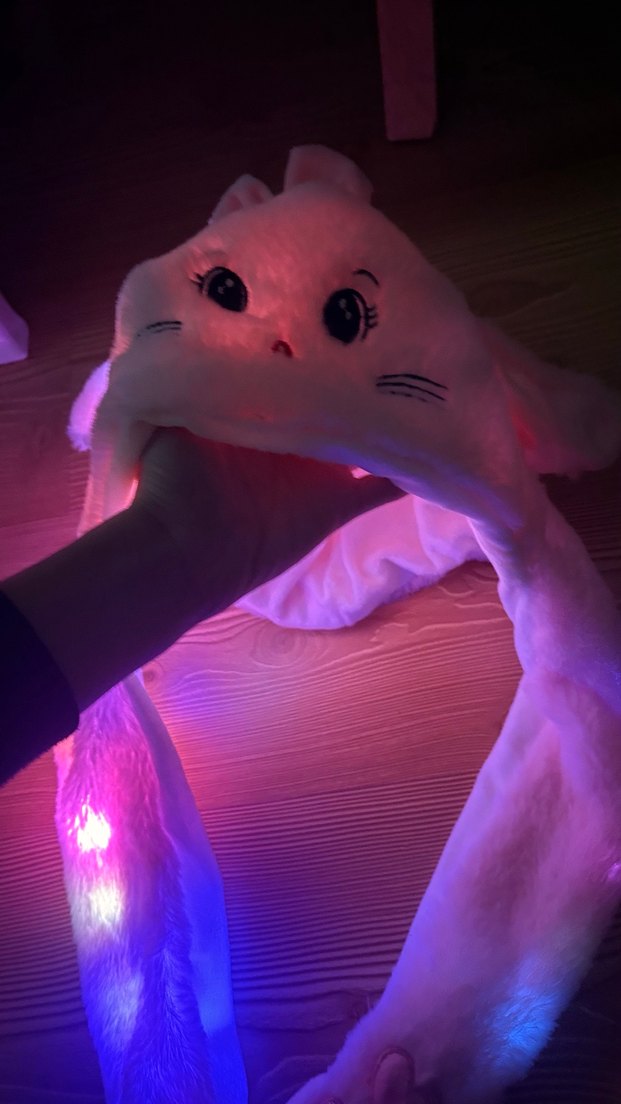 Pembe Peluş Çocuk Bere Kulaklı ve Kalpli ışıklı - Görsel 2