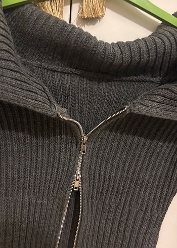 Kadın Gri Fermuarlı Yüksek Yakalı Triko Kazak - Görsel 4