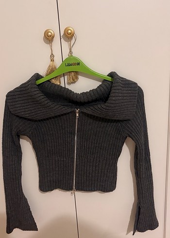 Kadın Gri Fermuarlı Yüksek Yakalı Triko Kazak - Görsel 2