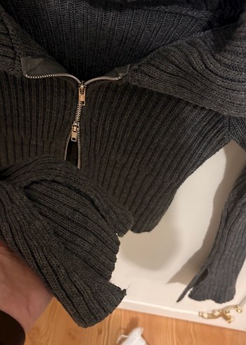 Kadın Gri Fermuarlı Yüksek Yakalı Triko Kazak - Görsel 5