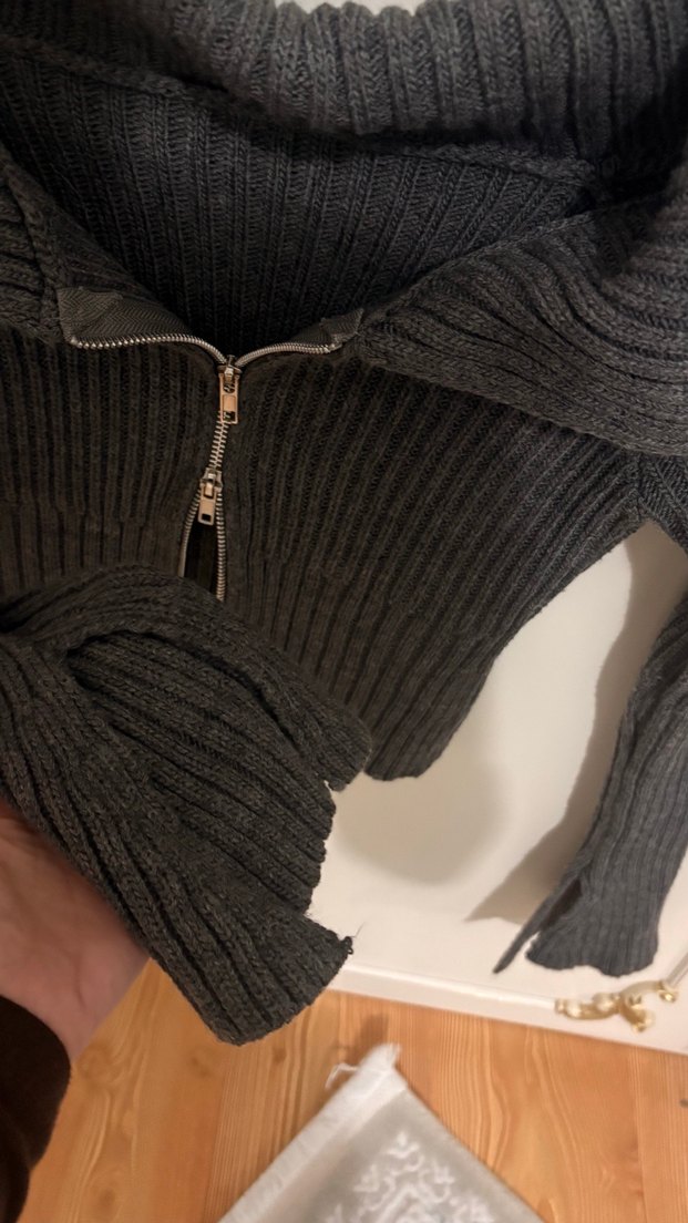 Kadın Gri Fermuarlı Yüksek Yakalı Triko Kazak - Görsel 5