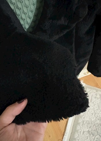Siyah Kadın Kürk Detaylı Midi Ceket - Görsel 2