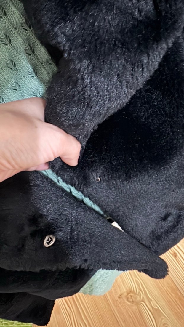 Siyah Kadın Kürk Detaylı Midi Ceket - Görsel 3