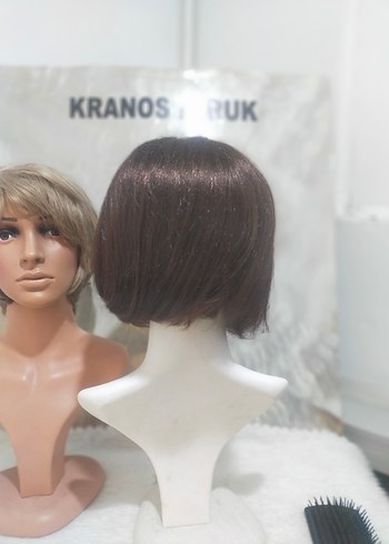 Kahverengi Sentetik Kumaş Kadın Peruk - Görsel 4