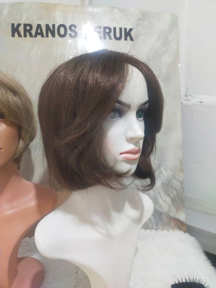 Kahverengi Sentetik Kumaş Kadın Peruk - Görsel 3