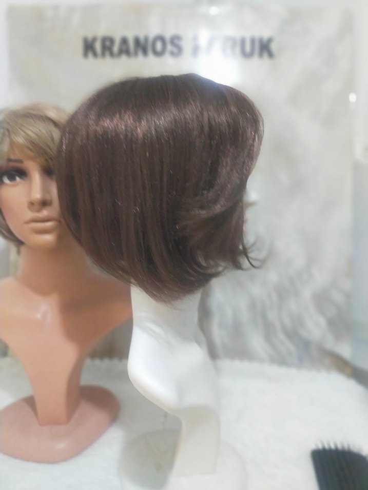 Kahverengi Sentetik Kumaş Kadın Peruk - Görsel 2