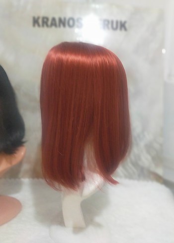 Kırmızı Sentetik Kumaş Kadın Peruk - Görsel 2
