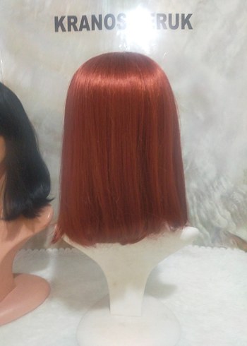 Kırmızı Sentetik Kumaş Kadın Peruk - Görsel 3