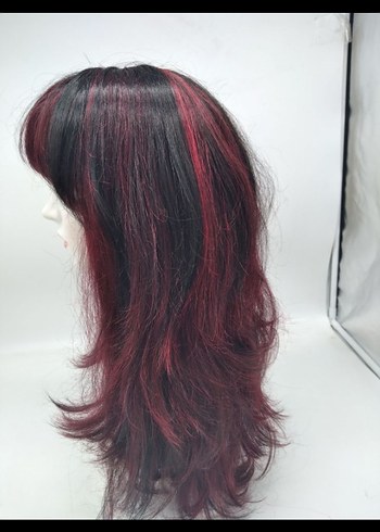 Bordo Siyah Sentetik Kumaş Kadın Peruk - Görsel 2