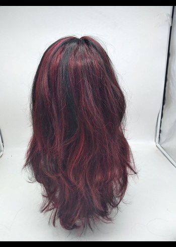 Bordo Siyah Sentetik Kumaş Kadın Peruk - Görsel 5