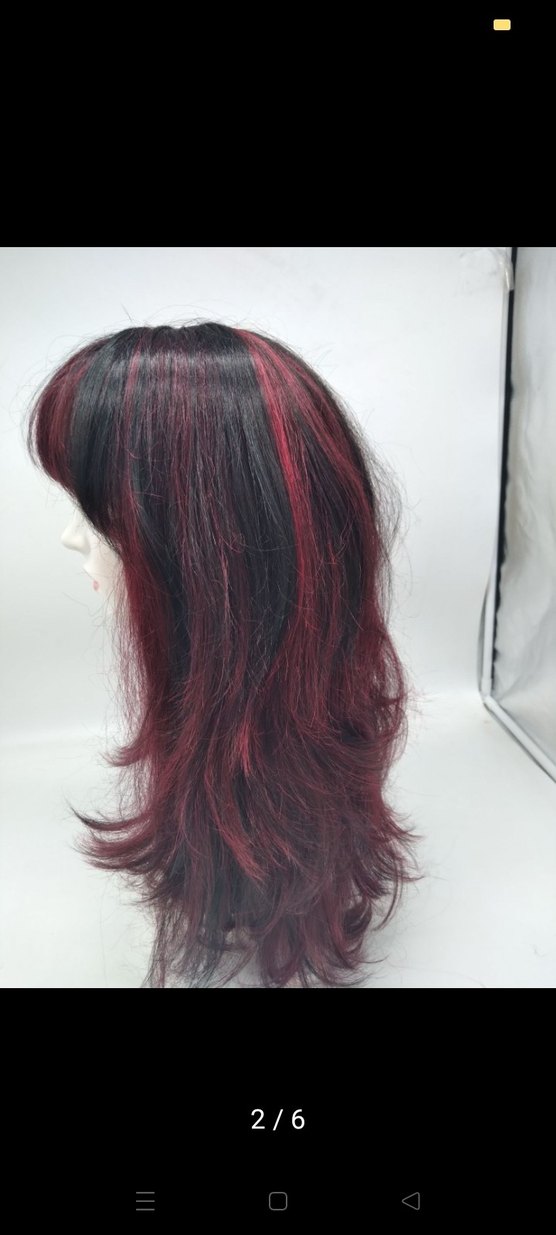 Bordo Siyah Sentetik Kumaş Kadın Peruk - Görsel 2