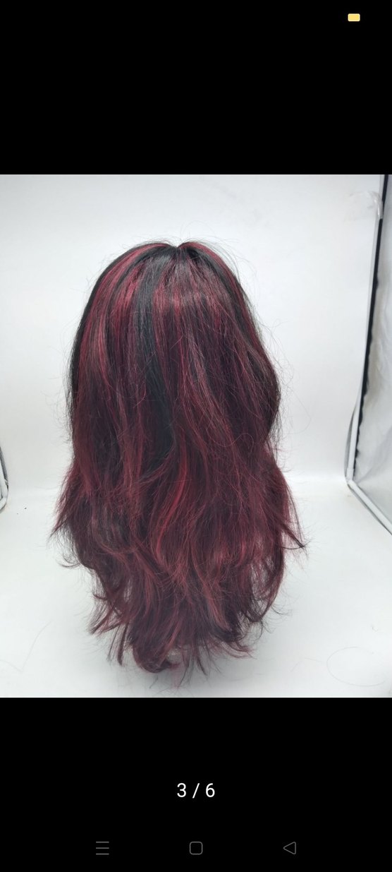 Bordo Siyah Sentetik Kumaş Kadın Peruk - Görsel 5