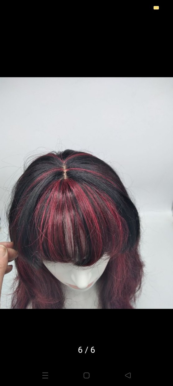 Bordo Siyah Sentetik Kumaş Kadın Peruk - Görsel 3