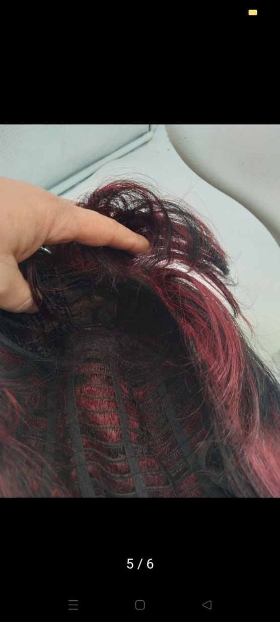 Bordo Siyah Sentetik Kumaş Kadın Peruk - Görsel 4