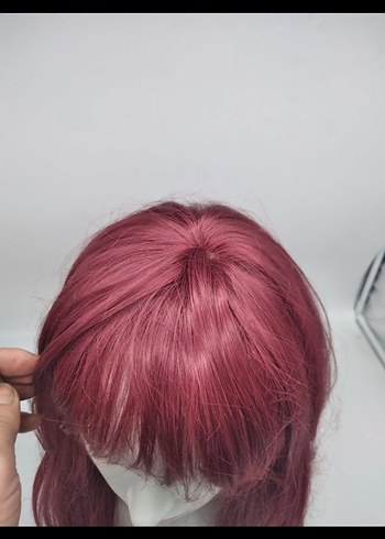 Bordo Uzun Sentetik Kadın  parti Peruk - Görsel 5