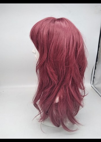 Bordo Uzun Sentetik Kadın  parti Peruk - Görsel 2